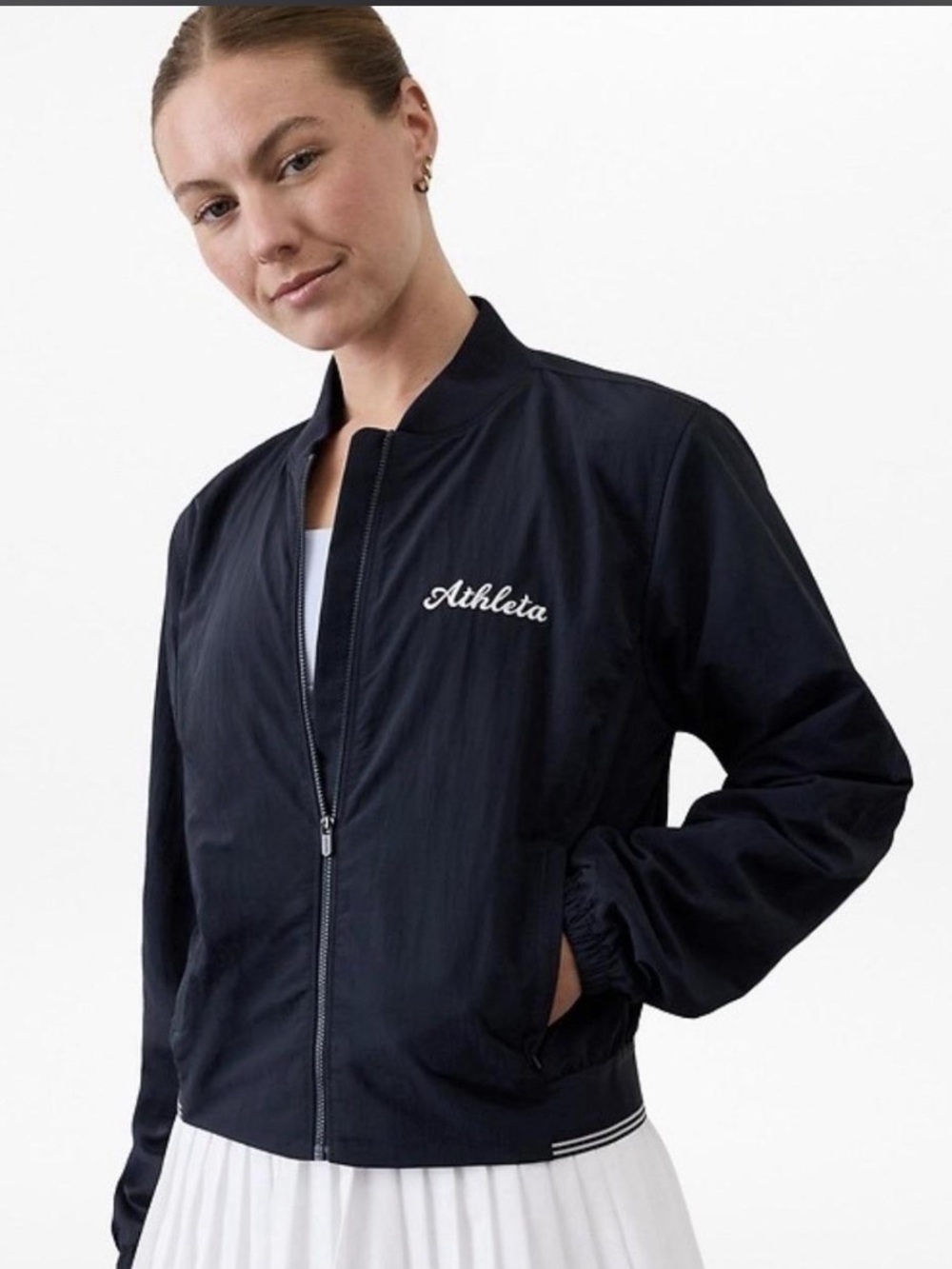 Athleta Navy and White Zip-Front Bomber Jacket Bundle